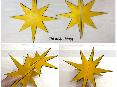 Ngôi sao gỗ 16 cạnh treo đỉnh cây thông Noel - ĐK 30cm PKT-X-07